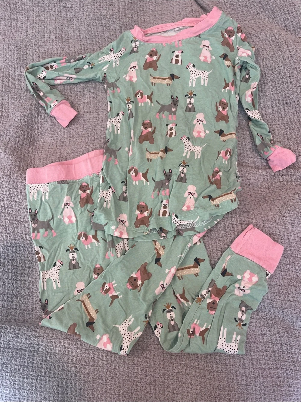 Little Sleepies Green and Pink Dog Print Pajama Set